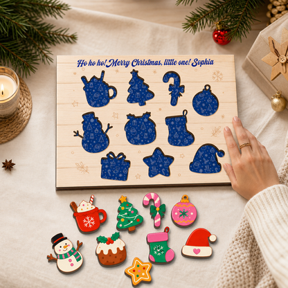 Personalized Ho Ho Ho little one name large wooden puzzle board for kids