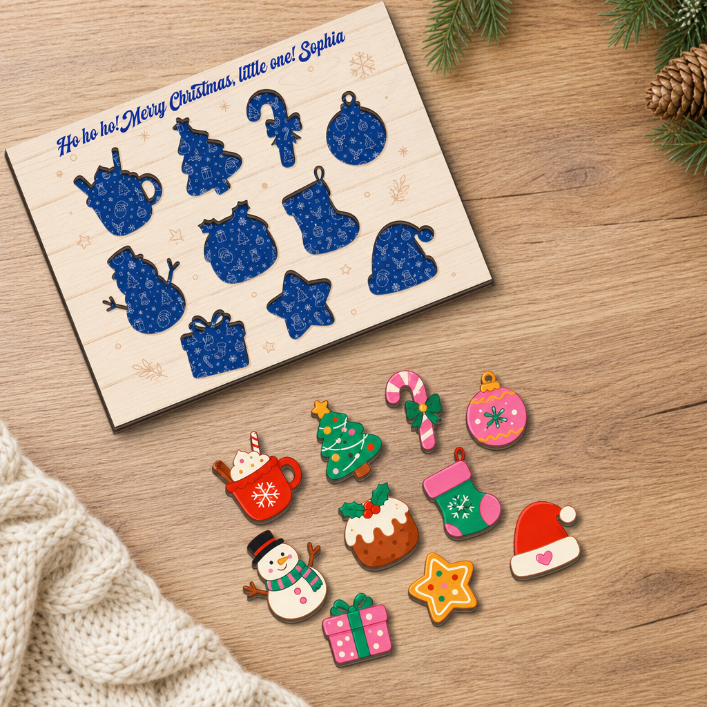 Personalized Ho Ho Ho little one name large wooden puzzle board for kids