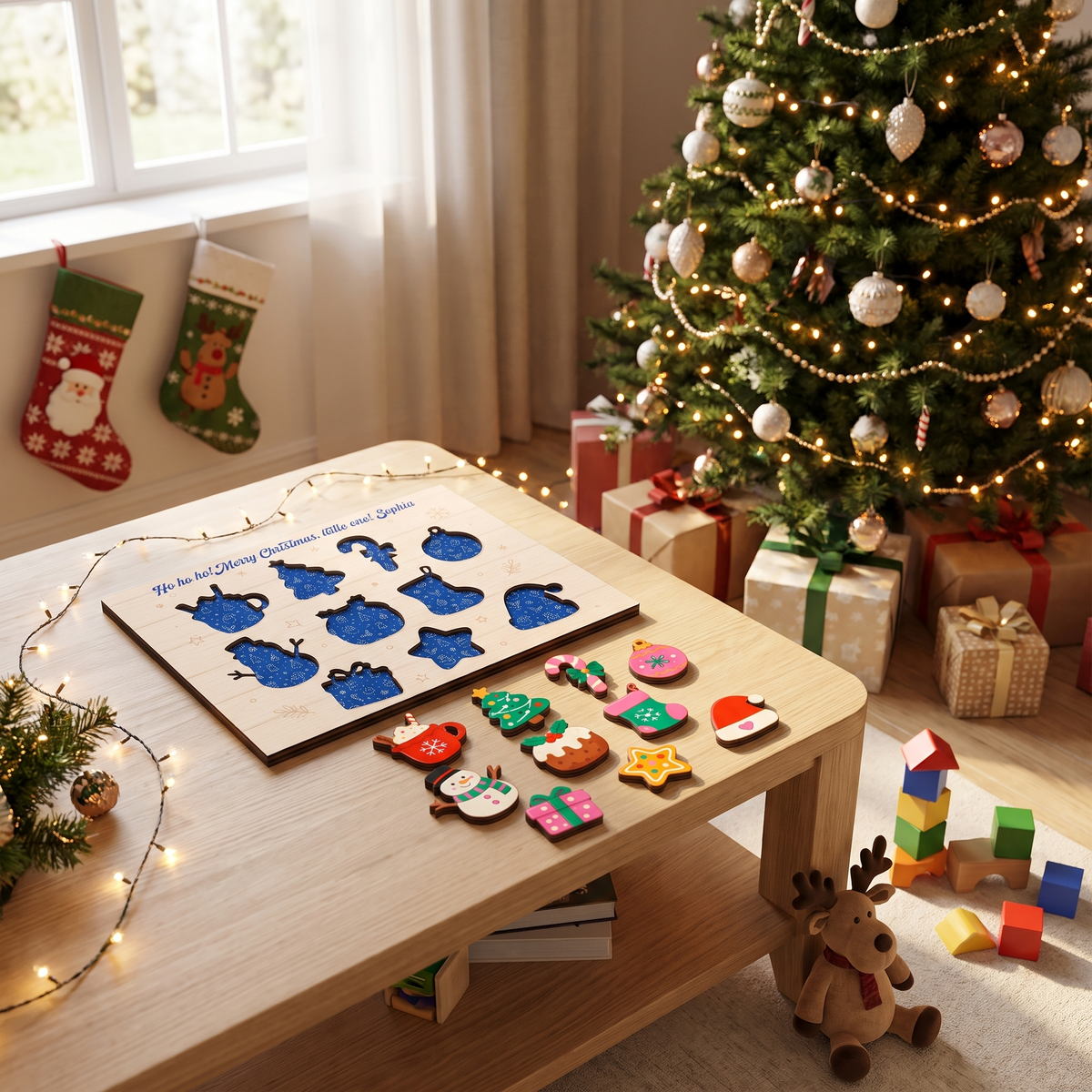 Personalized Ho Ho Ho little one name large wooden puzzle board for kids