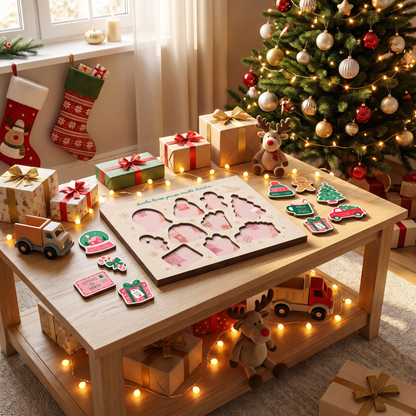 Personalized Santa loves you name large wooden puzzle board for kids