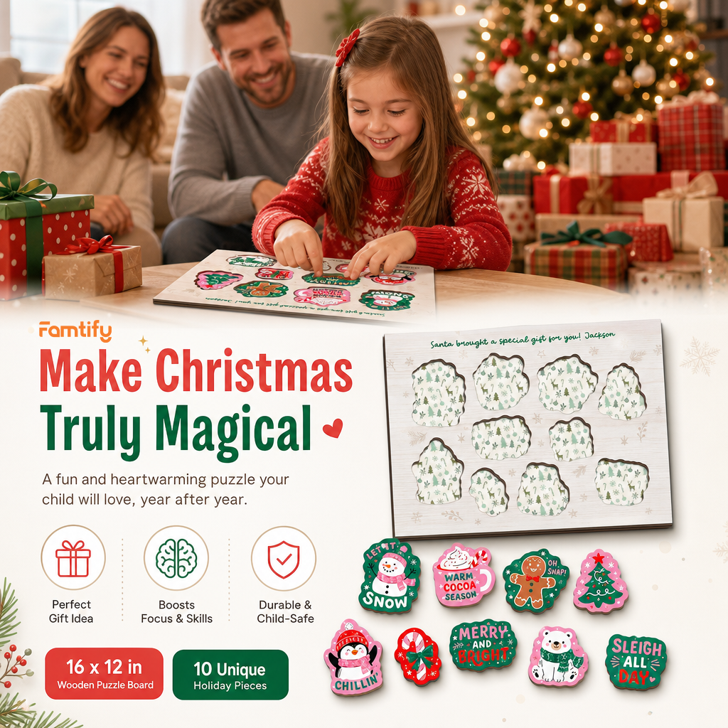 Personalized Santa brought a gift name large wooden puzzle board for kids