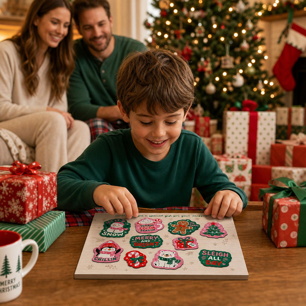 Personalized Santa brought a gift name large wooden puzzle board for kids