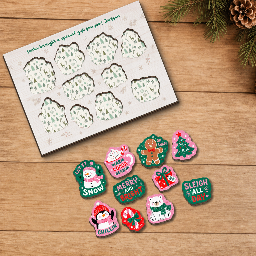 Personalized Santa brought a gift name large wooden puzzle board for kids