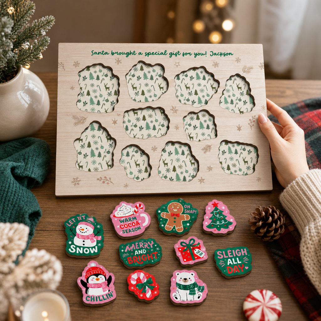Personalized Santa brought a gift name large wooden puzzle board for kids