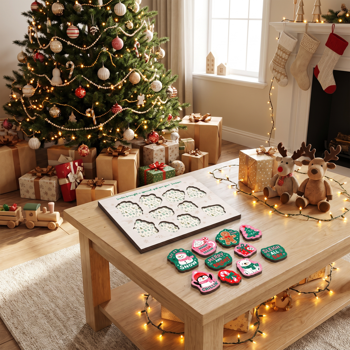 Personalized Santa brought a gift name large wooden puzzle board for kids