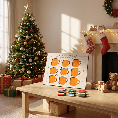Personalized Merry Cups Christmas mug name large wooden puzzle board for kids