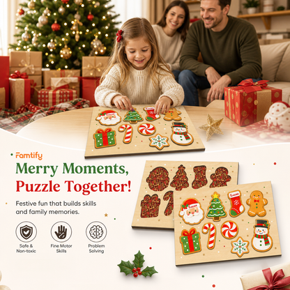 Personalized Christmas Santa cookie name large wooden puzzle board for kids
