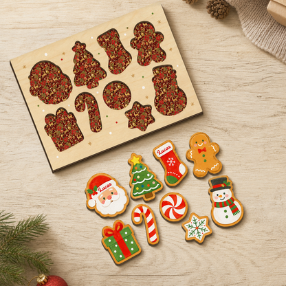 Personalized Christmas Santa cookie name large wooden puzzle board for kids