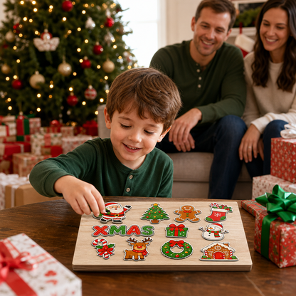 Christmas XMAS Santa and friends large wooden puzzle board for kids