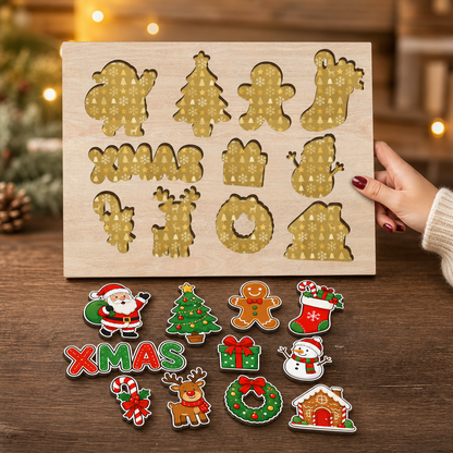 Christmas XMAS Santa and friends large wooden puzzle board for kids