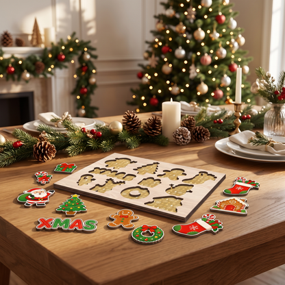Christmas XMAS Santa and friends large wooden puzzle board for kids