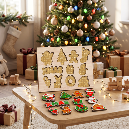 Christmas XMAS Santa and friends large wooden puzzle board for kids
