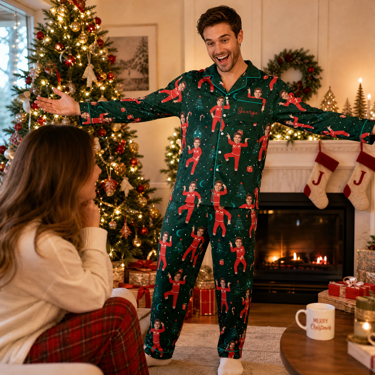 Custom face photo and name dancing mini me disco men pajamas view 6