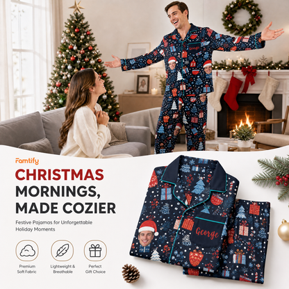 Custom face photo and name cocoa gifts snowflake night men pajamas view 3