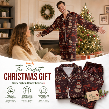 Custom face photo and name chillin with snowman Fair Isle men pajamas view 3