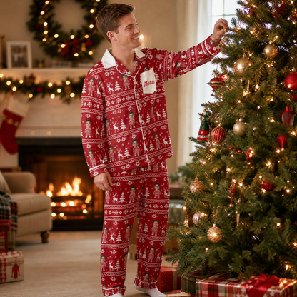 Custom face photo and name Nordic knit mini me pocket men pajamas view 5