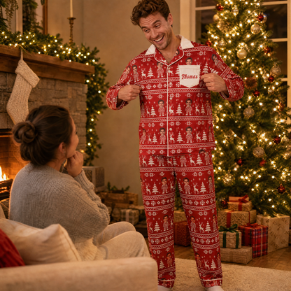 Custom face photo and name Nordic knit mini me pocket men pajamas view 6