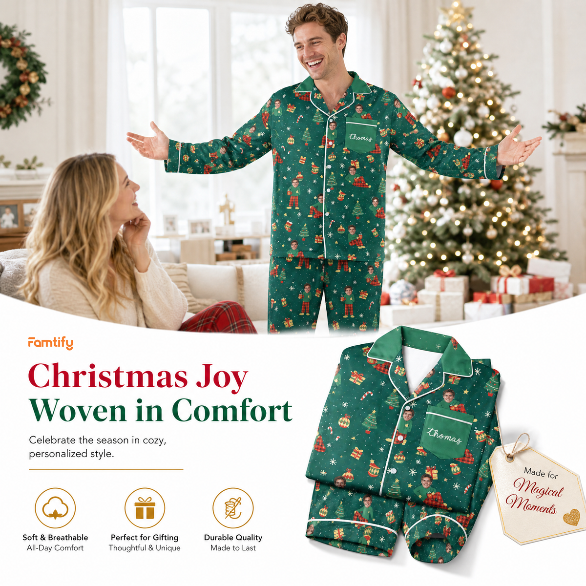Custom face photo and name cozy mini me gifts trees men pajamas view 3