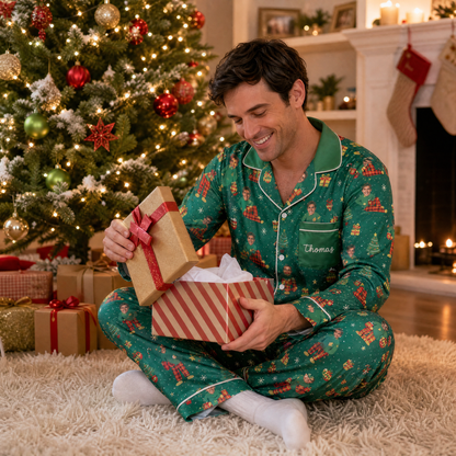 Custom face photo and name cozy mini me gifts trees men pajamas view 7