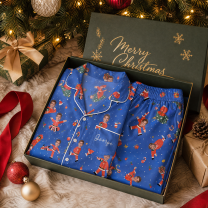Custom face photo and name dancing Santa suit body men pajamas view 4