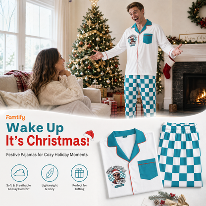 Custom face photo and name bruh badge checkered men pajamas view 3