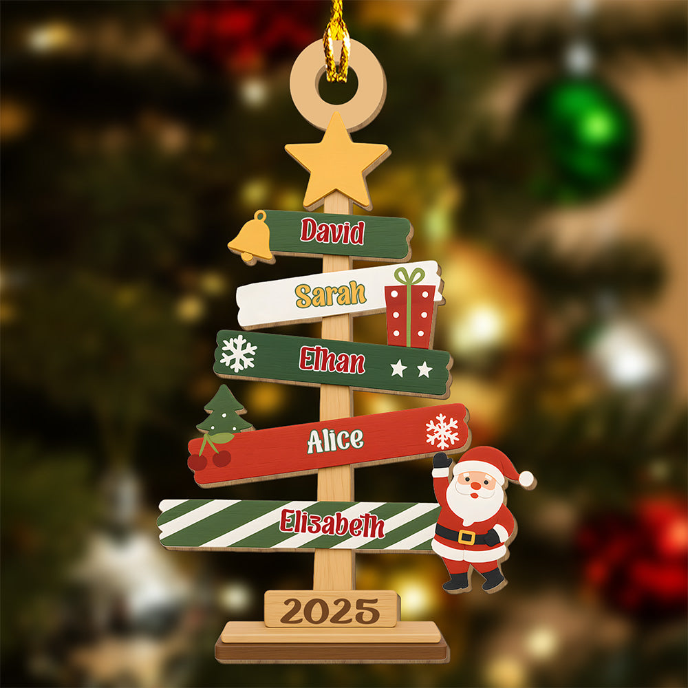Custom Family Christmas Tree Ornament – Personalized Wooden Holiday Gift