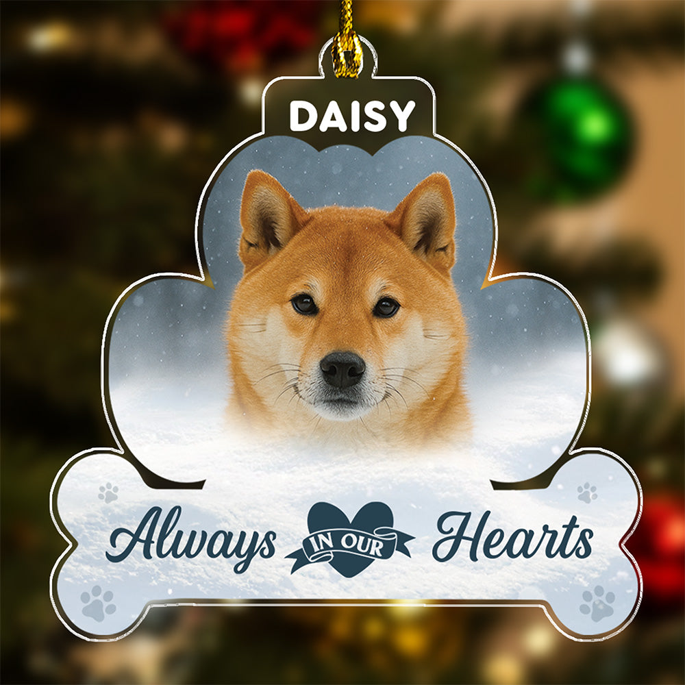 Always In Our Hearts - Custom Photo Pet Memorial Acrylic Ornament
