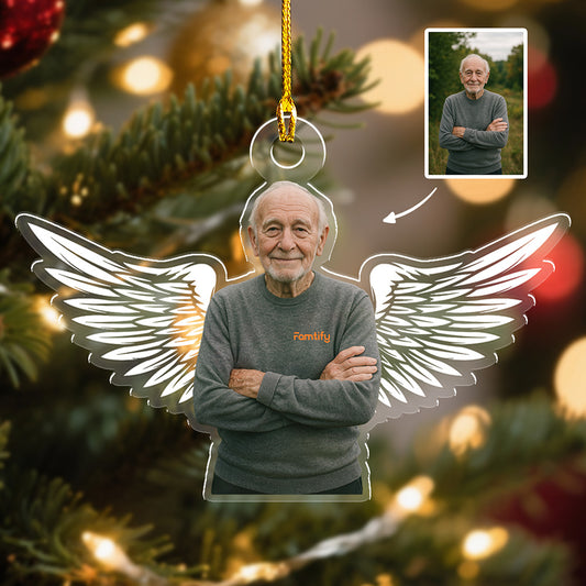 Angel Wings Photo Design – Custom Acrylic Ornament for Memorial Gift