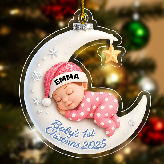 Baby Sleeping On The Moon - First Christmas 3D Effect Personalized Acrylic Ornament