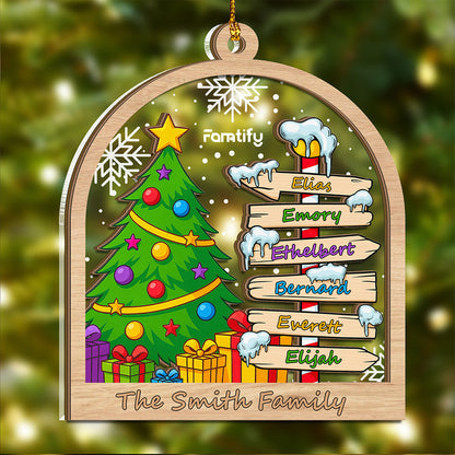 Custom Family Christmas Tree Ornament – Personalized Name Wood Acrylic Holiday Decoration