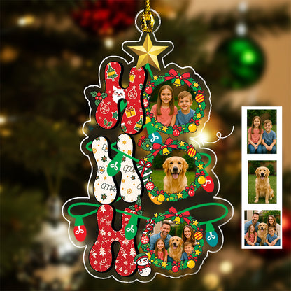 Ho Ho Ho Family Photo - Personalized Acrylic Ornament