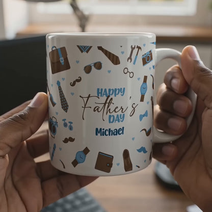 Personalized Happy Father’s Day Ceramic Mug Custom Name Gift for Dad Birthday Gift Idea