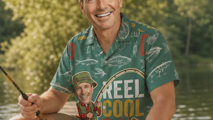 Personalized Hawaiian Shirt for Dad – “Reel Cool Dad” Fishing Gift