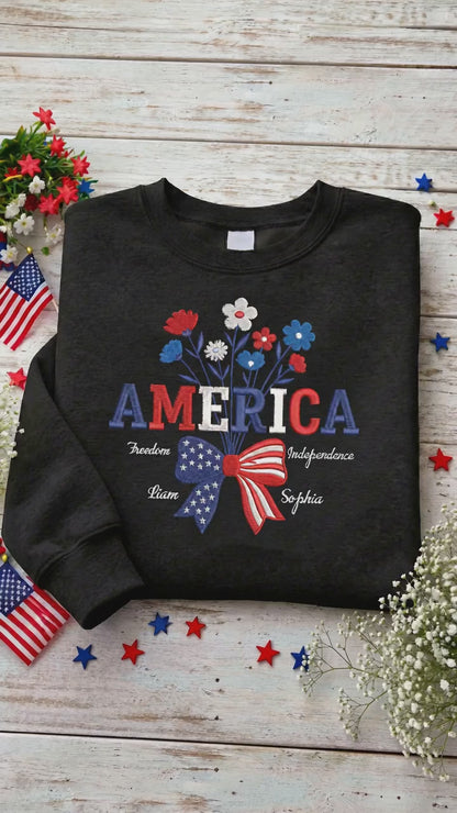 USA 250 Years Strong Floral T-Shirt - Embroidered Independence Day Tee (1776-2026)