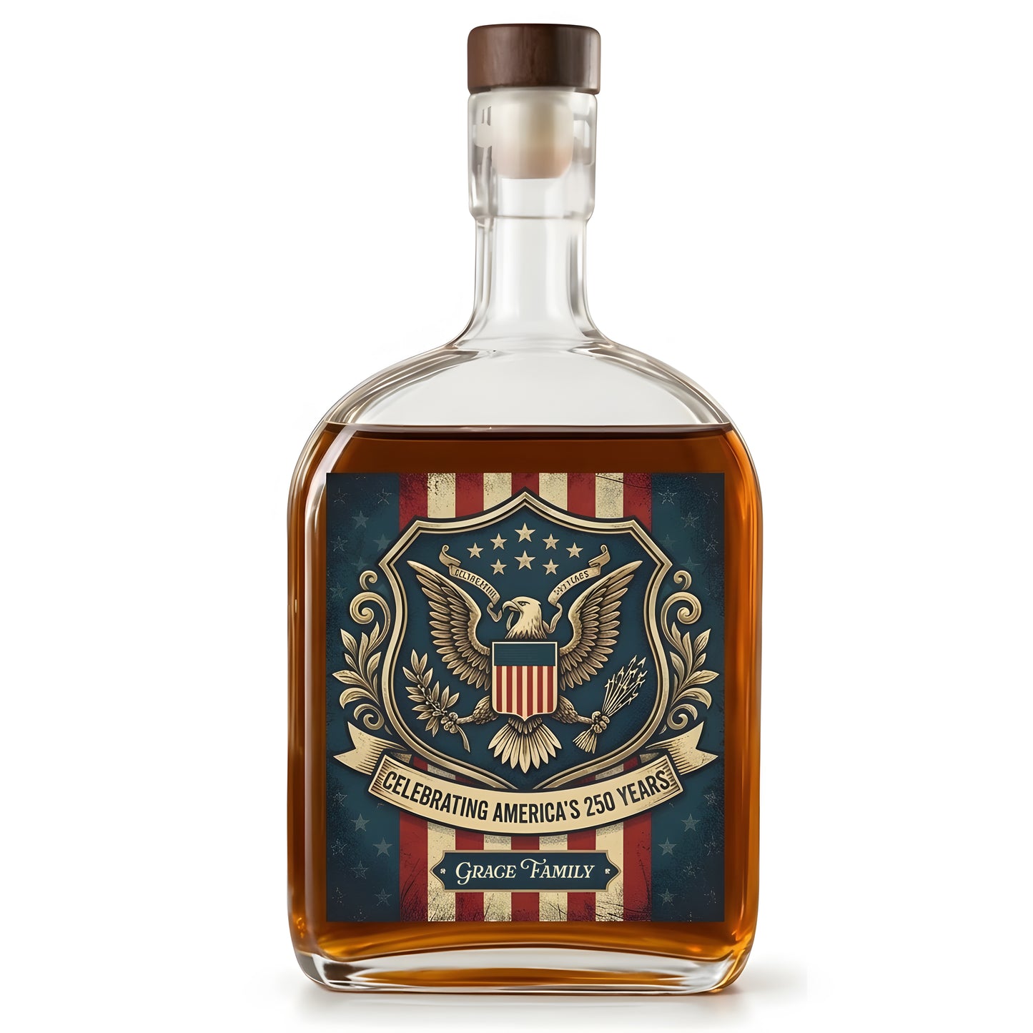 Happy 250th Birthday America Flag Whiskey Bottle