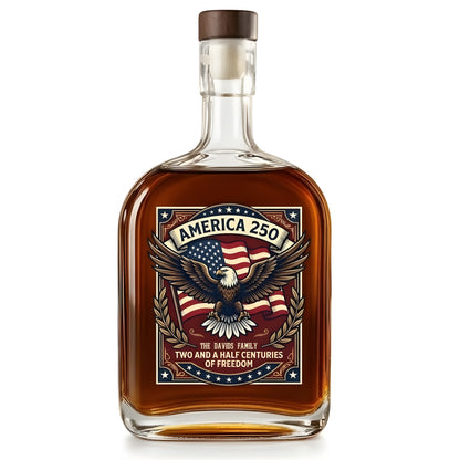 Faith, Family & Freedom America 250 Years Patriotic Whiskey Bottle