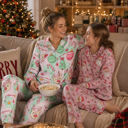 Custom face photo and name pastel ornament candy cane women pajamas view 4