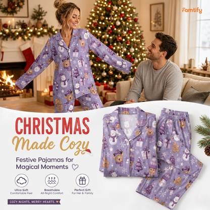 Custom face photo snowman reindeer beanie face women pajamas view 3