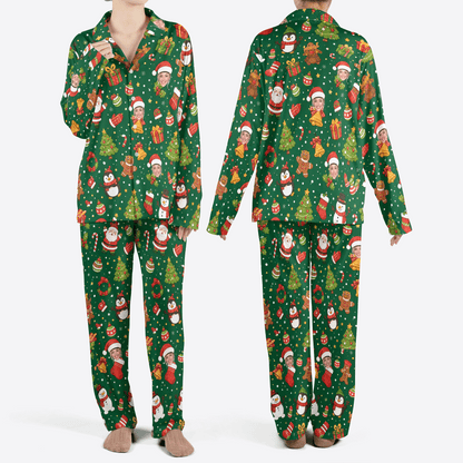 Custom face photo Santa hat face penguin snowman women Christmas pajamas set, front and back