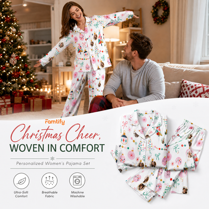 Custom face photo retro geometric tree ornament women pajamas view 3
