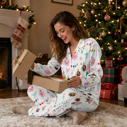Custom face photo retro geometric tree ornament women pajamas view 7