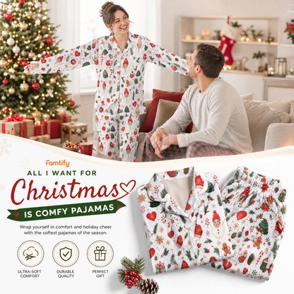 Custom face photo snowman face poinsettia women pajamas view 3