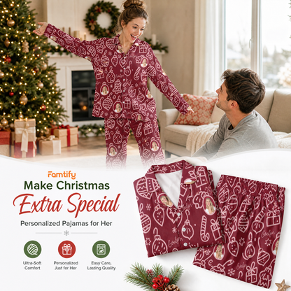 Custom face photo and name line art ornament bell women pajamas view 3