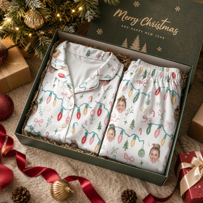 Custom face photo twinkle lights garland women pajamas view 4