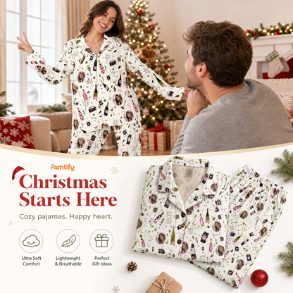 Custom face photo holiday party camera bubbly women pajamas view 3