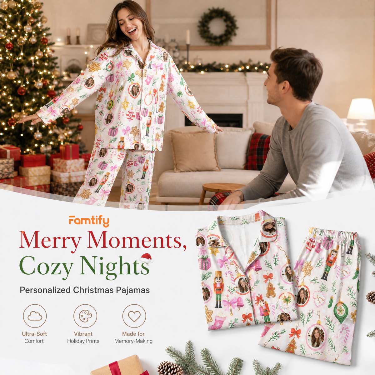 Custom face photo nutcracker bow gift women pajamas view 3