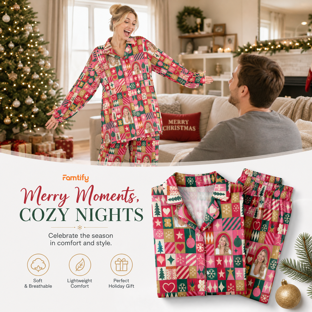 Custom face photo patchwork arch photo women pajamas view 3
