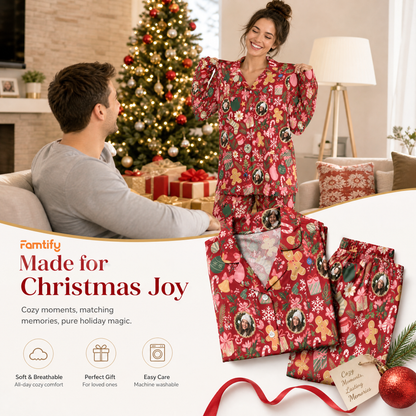 Custom face photo gingerbread heart ornament women pajamas view 3
