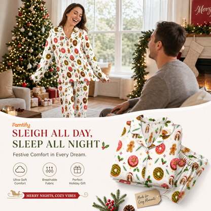 Custom face photo frosted donut gingerbread women pajamas view 3