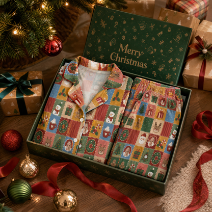 Custom face photo vintage quilt Santa snowman women pajamas view 4